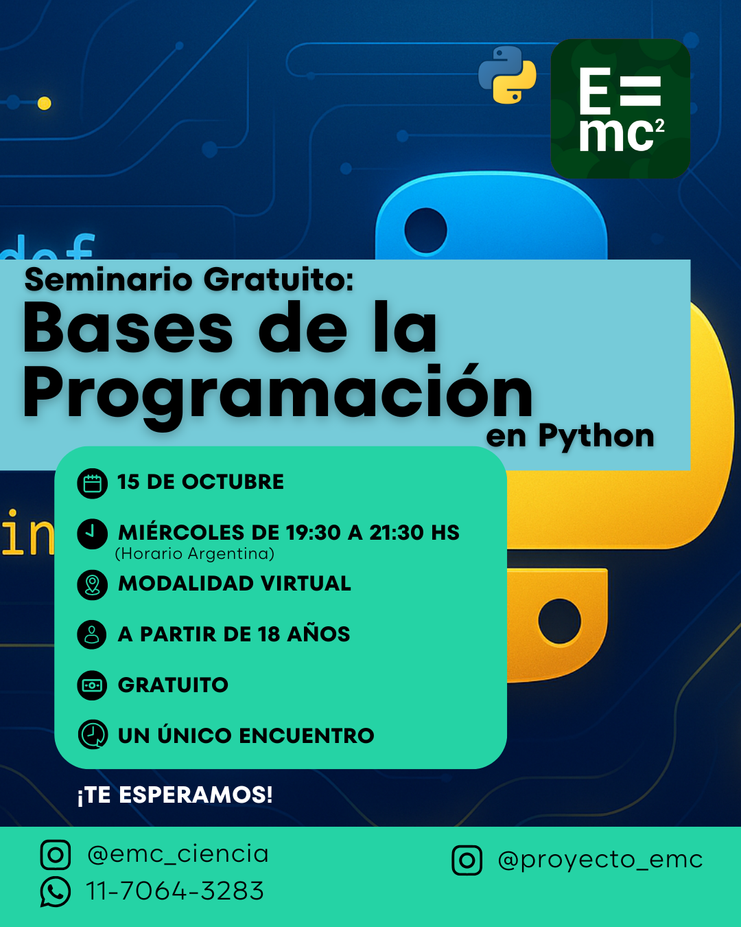 Flyer: Seminario gratuito Bases de la Programación en Python